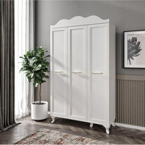 Alice 3 Kapaklı Modern Mdf Gardrop, Elbise Dolabı Beyaz - Tamamı 1. Kalite Mdf