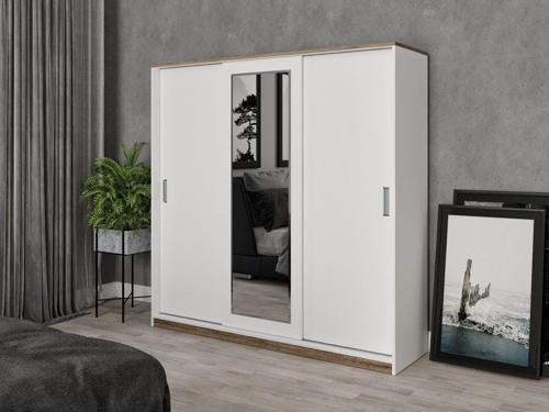 Samira 3 Kapaklı Sürgülü Aynalı Gardrop Elbise Dolabı - Tamamı Mdf
