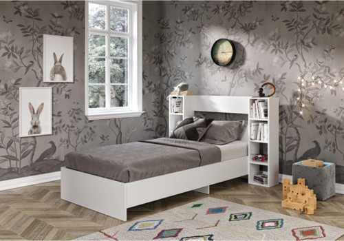 Vega 8 Raflı Kitaplıklı Beyaz Mdf Karyola - 90X190 Yatak Alanı