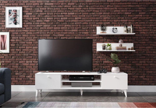 Zenit 180Cm Beyaz Raflı Tv Ünitesi - Tamamı 1. Kalite Mdf