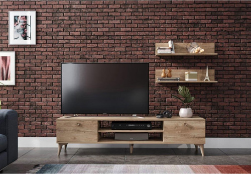 Zenit 180Cm Meşe Raflı Tv Ünitesi - Tamamı 1. Kalite Mdf