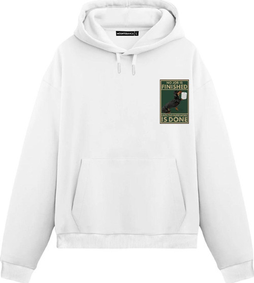 Unisex No Job Is Finished - Regular Hoodie Beyaz 2XL