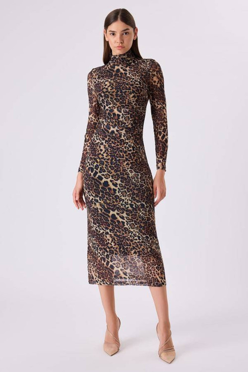 Leopar Desenli Tül Kadın Elbise 342116009