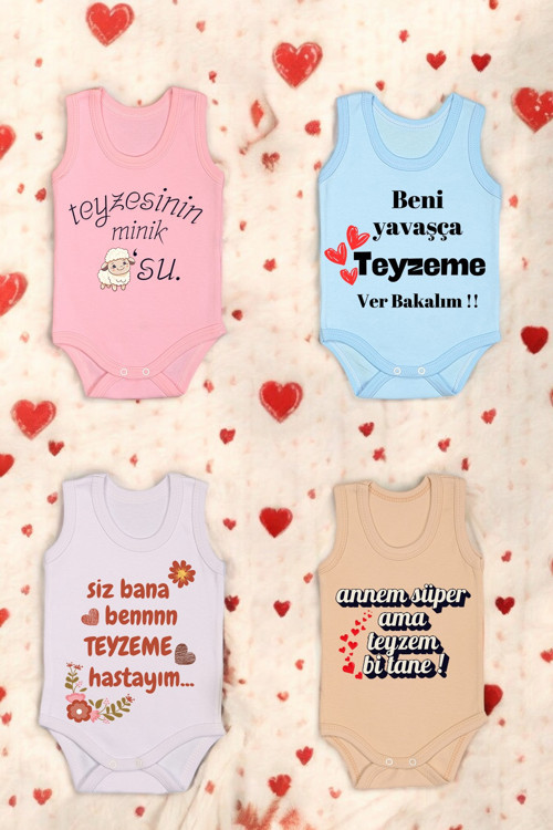 4'lü Paket Teyze Baskılı Pamuk Atlet Zıbın