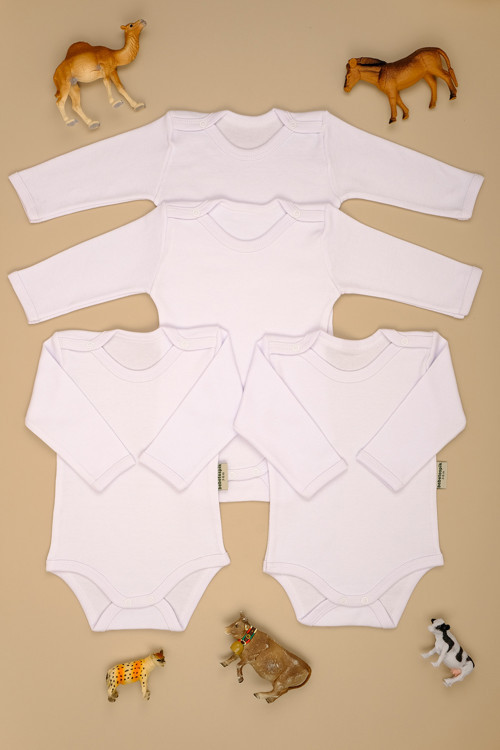Pamuklu Uzun Kol 4'lü Paket Çıt Çıt Body Zıbın