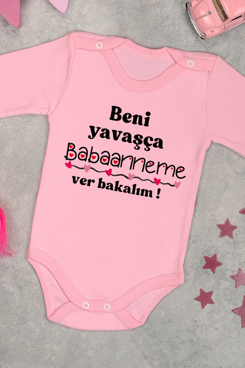 %100 Pamuk Babanne Sevgisi Yumuşak Baskılı Omuz Çıt Çıt Zıbın