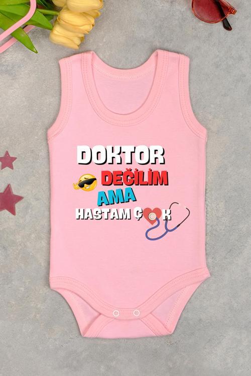 Doktor Değilim Ama Hastam Çok Baskılı Pamuk Atlet Zıbın