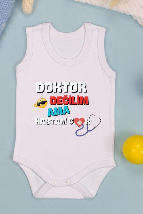 Doktor Değilim Ama Hastam Çok Baskılı Pamuk Atlet Zıbın