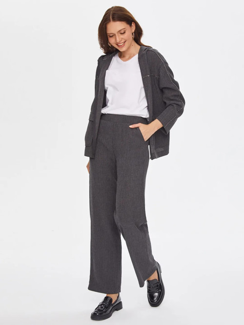 Kendinden Dokulu Straight Fit Kadın Örme Pantolon 69497