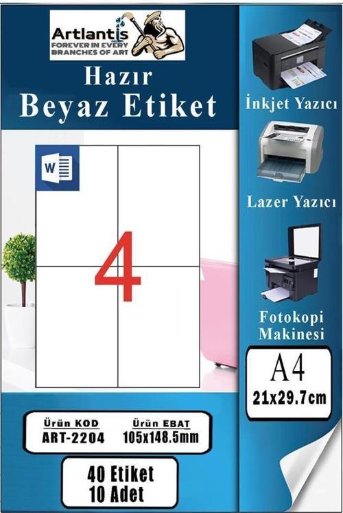 A4 Hazır Etiket 105x148.5 mm 10 Sayfa 1 Paket 4 lü Kendinden Yapışkanlı Fotokopi Lazer İnkjet Kağıdı Yazıcılar İçin Uyum