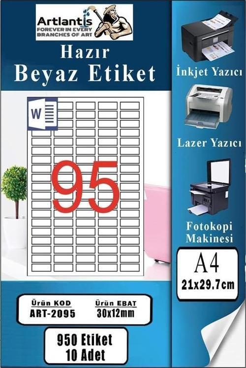 A4 Hazır Etiket 30x12 mm 10 Sayfa 1 Paket 95 li Kendinden Yapışkanlı Fotokopi Lazer İnkjet Kağıdı Yazıcılar İçin Uyumlu