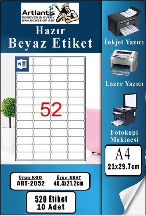 A4 Hazır Etiket 46.4x21.2 mm 10 Sayfa 1 Paket 52 li Kendinden Yapışkanlı Fotokopi Lazer İnkjet Kağıdı Yazıcılar İçin Uyu