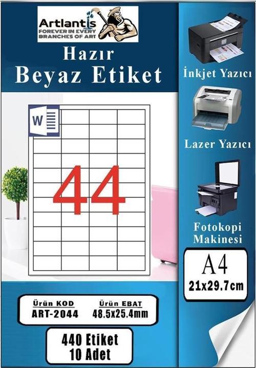 A4 Hazır Etiket 48.5x25.4 mm 10 Sayfa 1 Paket 44 lü Kendinden Yapışkanlı Fotokopi Lazer İnkjet Kağıdı Yazıcılar İçin Uyu