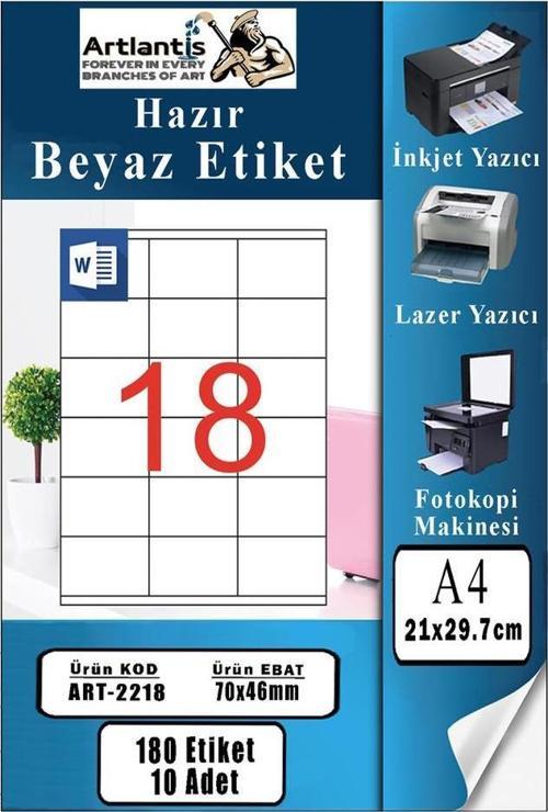 A4 Hazır Etiket 70x46 mm 10 Sayfa 1 Paket 18 li Kendinden Yapışkanlı Fotokopi Lazer İnkjet Kağıdı Yazıcılar İçin Uyumlu