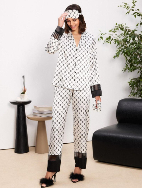 1300 Büyük Beden Kadın Biyeli Saten Pijama Takımı
