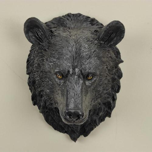 Ayı Kafası Duvar Süsü Siyah Renk - Ürün Boyutu: 24X14X18Cm