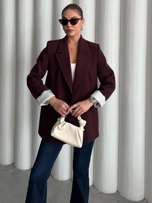 Mürdüm Kolu Katlamalı Blazer Ceket-9134