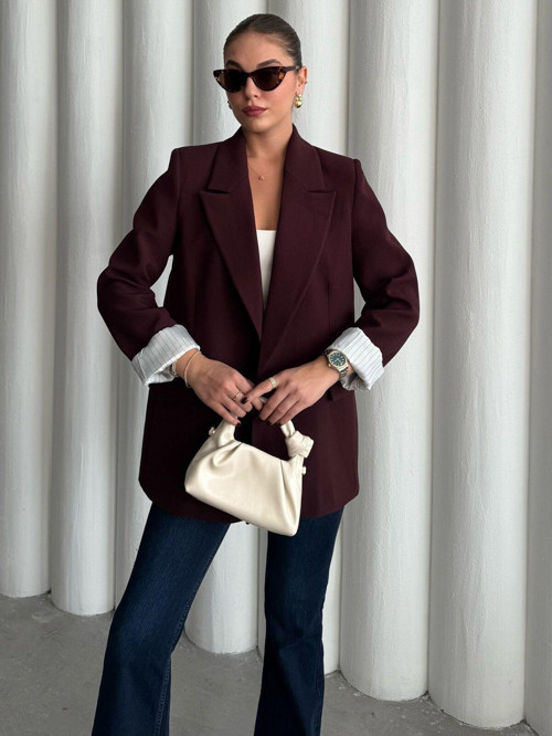 Mürdüm Kolu Katlamalı Blazer Ceket-9134