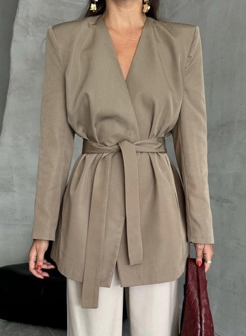 Haki Elegant Kuşaklı Ceket