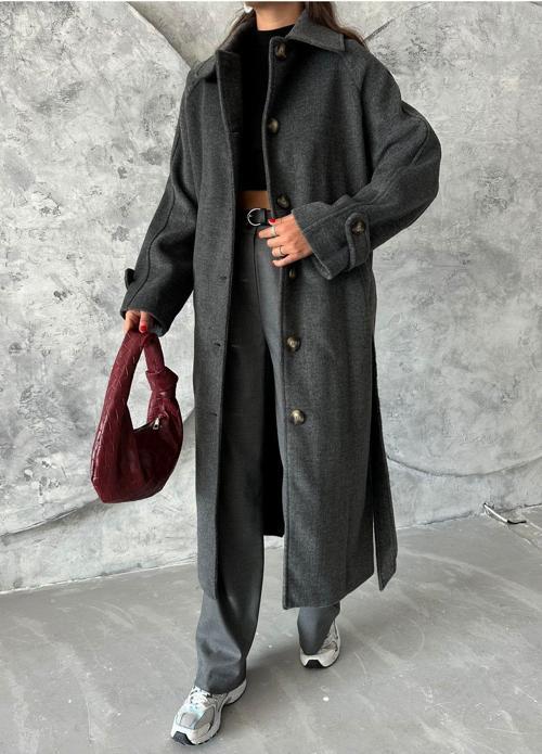 Antrasit Winter Kuşaklı Arkadan Yırtmaşlı Kaban-54492