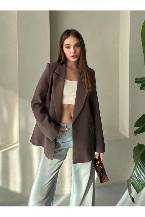 Kahverengi Kolu Katlamalı Blazer Ceket-9134