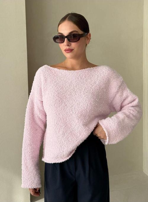 Pembe Rachel Havlu Yumoş Kazak-4535