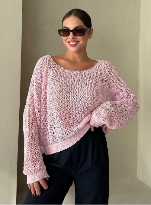 Pembe Spider Triko Rahat Kesim Kazak-4412