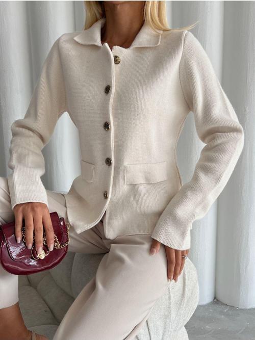 Krem Cindy Polo Yaka Hırka-4376