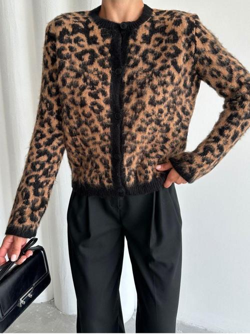 Siyah-Hardal Leopar Desenli Hırka-Th241070