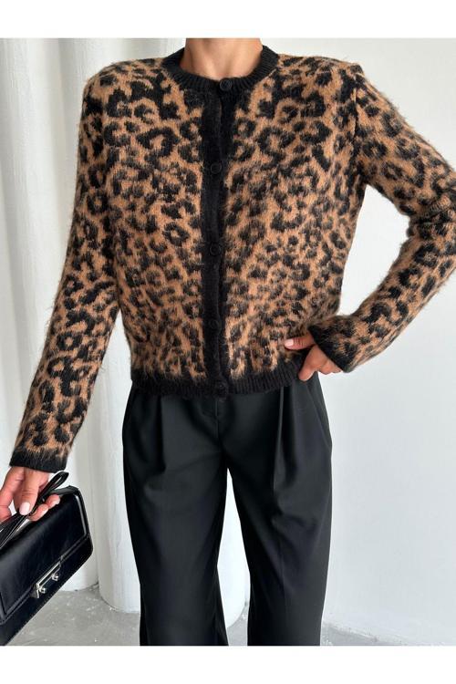 Siyah-Hardal Leopar Desenli Hırka-Th241070