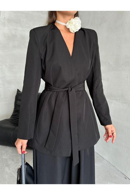 Siyah Elegant Kuşaklı Ceket
