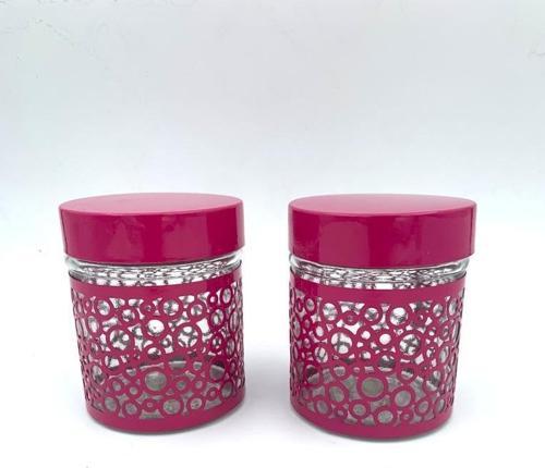 2 Li Dekoratif Cam Kavanoz Saklama Kabı 250 ml Fuşya