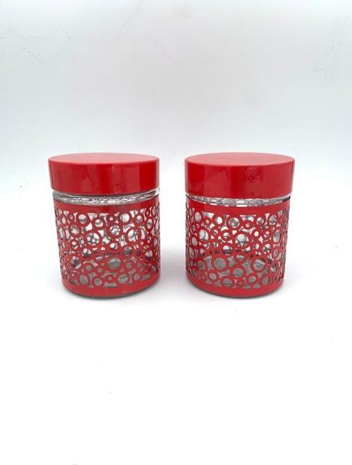 2 Li Dekoratif Cam Kavanoz Saklama Kabı 250 ml Kırmızı