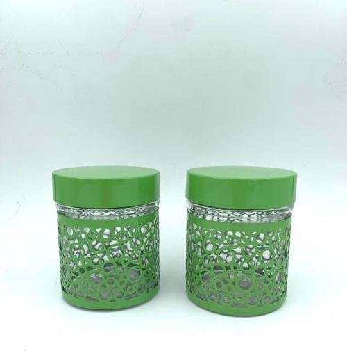 2 Li Dekoratif Cam Kavanoz Saklama Kabı 250 ml Yeşil