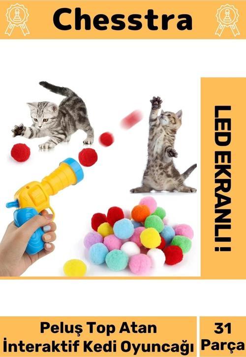 Evcil Hayvan Tabancalı Hareketli 30 Peluş Toplu Top Atan İnteraktif 31 Parça Kedi Oyuncağı Seti