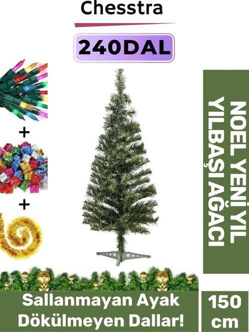 Kutulu Ayaklı Süsleme Seti Yılbaşı Çam Ağacı Renkli Işığı Yeni Yıl Süsleri Noel Paket 150 Cm 240 Dal