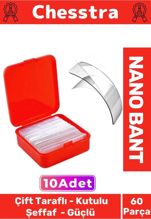 Süper Güçlü Kolay Çıkarılabilir İz Bırakmayan Çift Taraflı Kutulu Nano Şeffaf 60 Parça Bant 10 Adet
