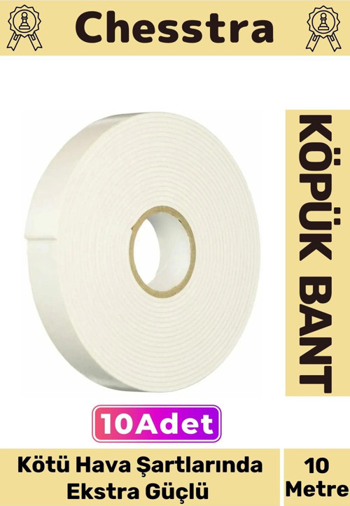Uzun Ömürlü Süngerli Ultra Yapışkan İç Dış Mekan Çok Amaçlı Çift Taraflı 10 Metre Köpük Bant 10 Adet