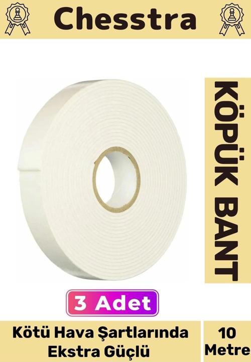 Uzun Ömürlü Süngerli Ultra Yapışkan İç Dış Mekan Çok Amaçlı Çift Taraflı 10 Metre Köpük Bant 3 Adet