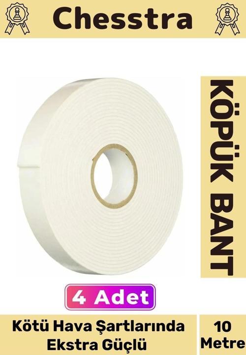 Uzun Ömürlü Süngerli Ultra Yapışkan İç Dış Mekan Çok Amaçlı Çift Taraflı 10 Metre Köpük Bant 4 Adet