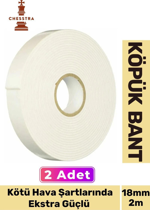 Uzun Ömürlü Süngerli Ultra Yapışkan İç Dış Mekan Çok Amaçlı Çift Taraflı 18mmx2m Köpük Bant 2 Adet