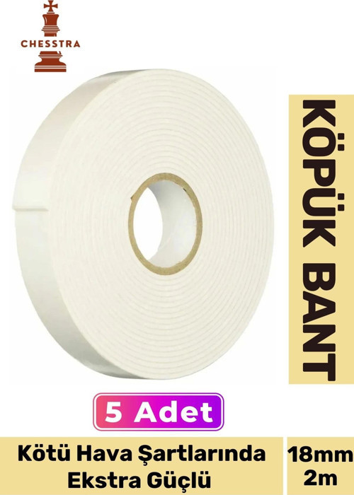 Uzun Ömürlü Süngerli Ultra Yapışkan İç Dış Mekan Çok Amaçlı Çift Taraflı 18mmx2m Köpük Bant 5 Adet