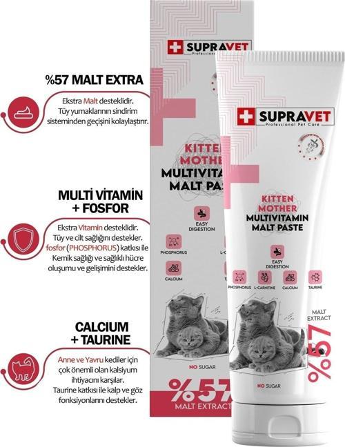 Hamile Ve Yavru Kediler Için Kalsiyum Ve Taurinli Multi Vitamin Kedi Macunu 30 Gr. (%57 Extra Malt)
