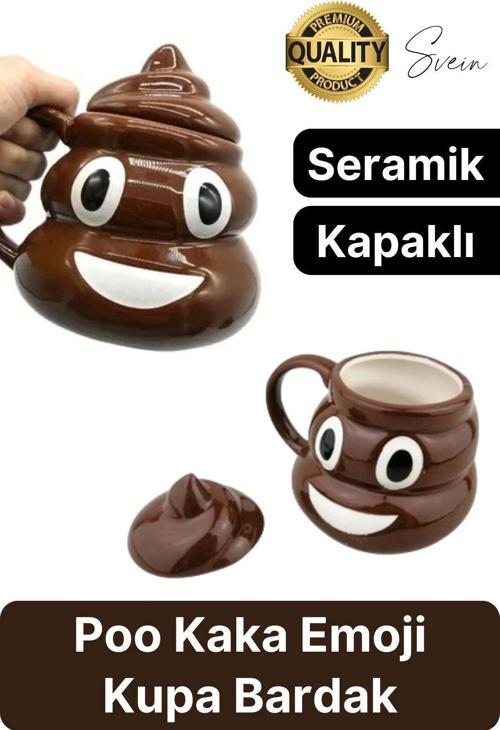 Özel Üretim Poo Emoji Kupa Bardak Esprili Eğlenceli Kapaklı Komik Karikatür Gülücük 3D Seramik