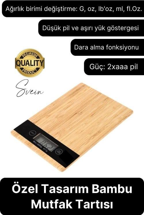 Premium Ahşap Dijital Ekranlı Yüksek Hassasiyet Mutfak Terazisi Bambu Tartı 5 kg Kapasiteli