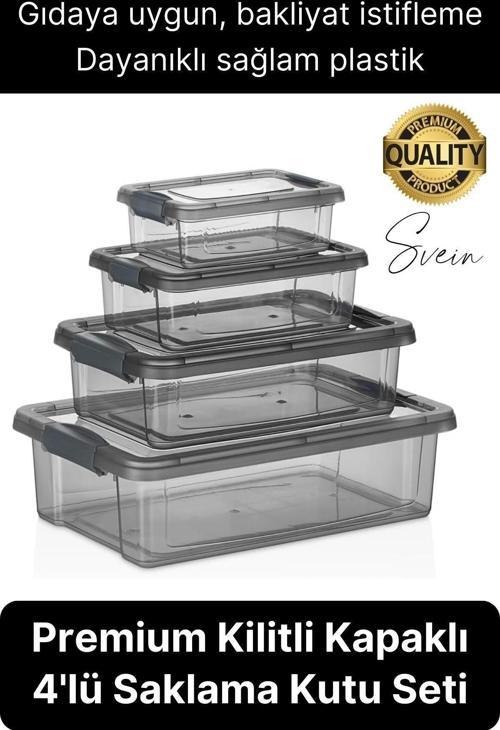 Premium Organizer 4'lü Plastik Erzak Gıda Saklama Kabı Seti İç İçe Kilitli İstifleme Yer Tasarrufu