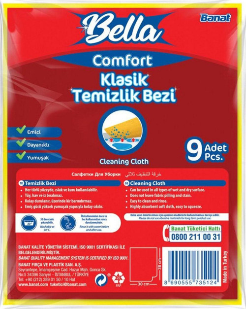Bella Comfort Klasik Temizlik Bezi 9'Lu Paket