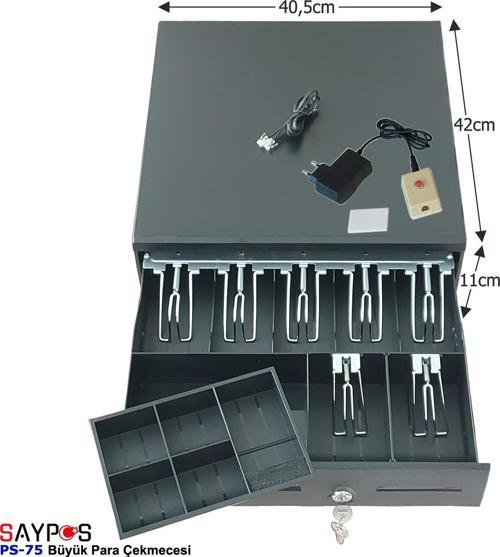 7 Banknot Gözlü Kolay Açma Buton ve Adaptörlü, Anahtardan Açılır Para Çekmecesi 40,5x42x11cm
