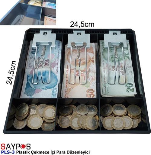 Plastik Çekmece İçi Para Düzenleyici 3 Banknot 3 Bozuk Para Gözlü 24,5 x 24,5 x 3,5cm