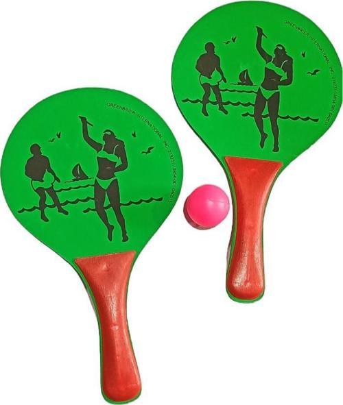 Plaj Tenis Raket Seti Çocuk Boy (2 Raket 1 Top) Yeşil - Kırmızı